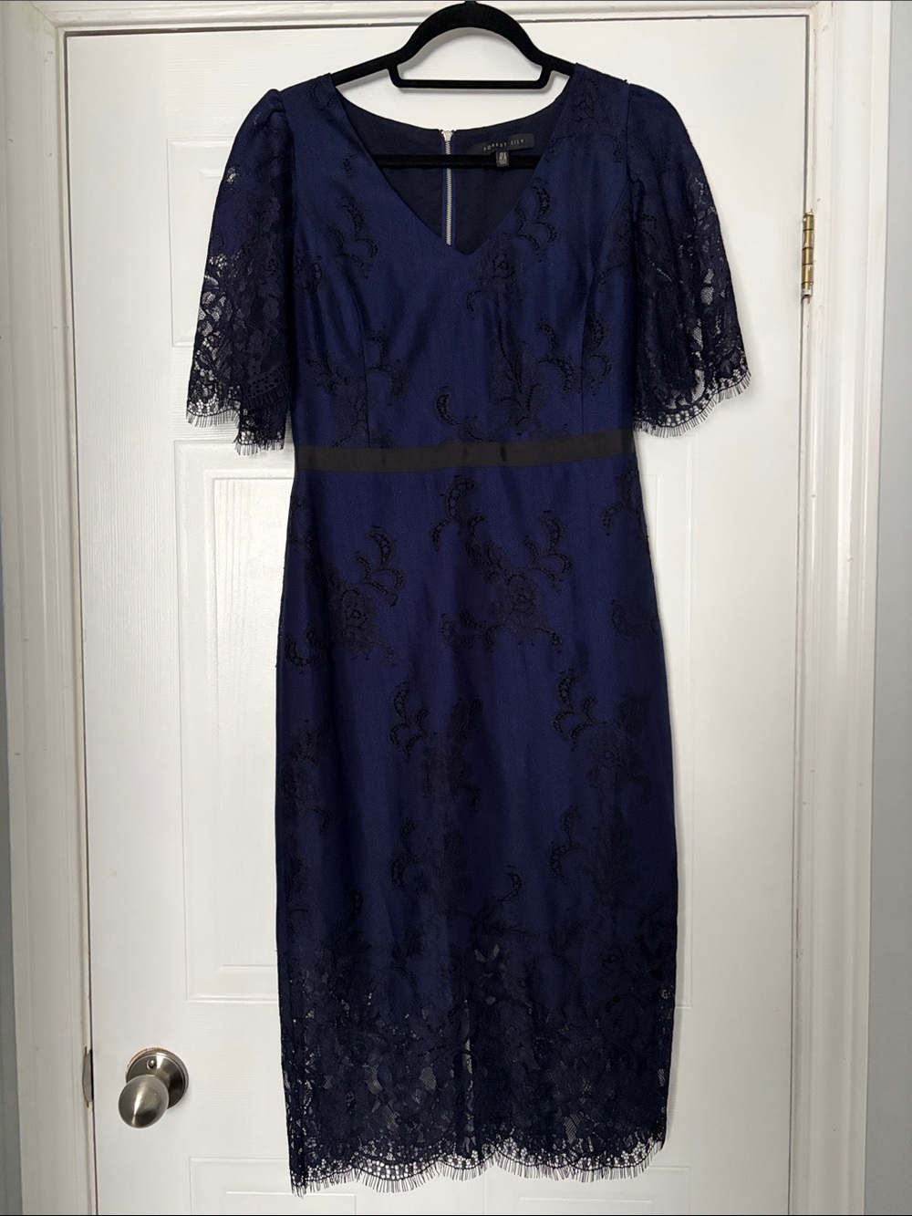 Forest Lily Navy Lace Midi Dress with Scalloped Hem- 6